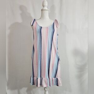Laura Ashley striped tie straps midi dress women's size small